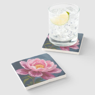 Pink Flower Floral Watercolor Painting Stone Coaster
