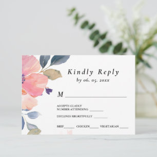 Pink Flower Floral Watercolor Wedding Meal Choices RSVP Card