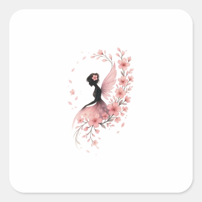 Pink Flower Flower Fairy of Sakura Square Sticker (Front)
