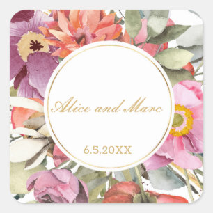 Pink flower frame PERSONALIZED Square Sticker