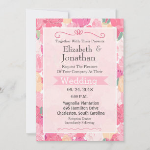 Pink Flower Frame Wedding Invitation