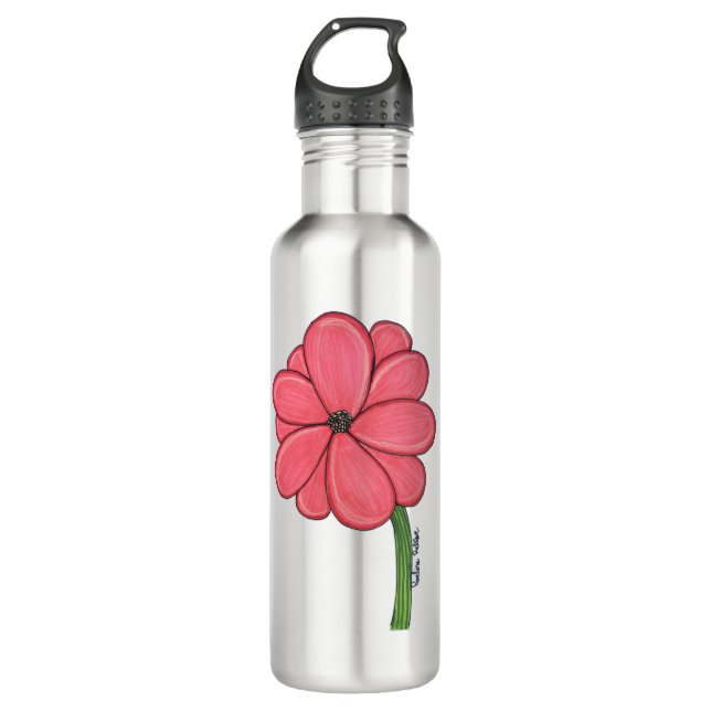 Pink Flower Full with Blue background 710 Ml Water Bottle (Front)