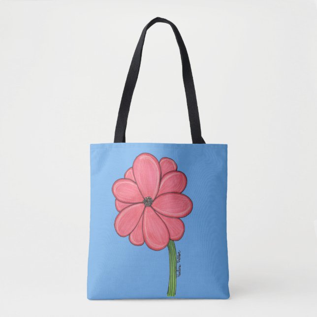 Pink Flower Full with Blue background Tote Bag (Front)