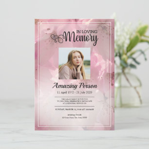 Pink flower Funeral order of service Invitation
