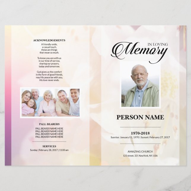 Pink Flower Funeral Template (Front)