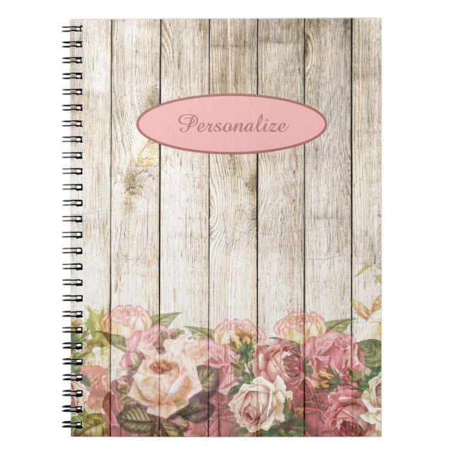 Pink Flower Garden by Wood Fence Personalise Notebook (Front)