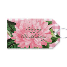 Pink Flower & Gingham Patten Gift Tag