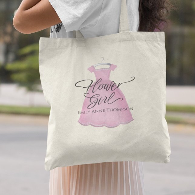 Pink Flower Girl Cute Dress Personalised Tote Bag (Creator Uploaded)