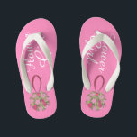 Pink Flower Girl Gown Bouquet Wedding Party Roses Kid's Jandals<br><div class="desc">Flip flops feature an original marker illustration of a pretty pink floral ball wedding bouquet, with FLOWER GIRL in a fun font. Perfect for the bridal party! Designer is available to create and upload custom designs to match the colours and themes of your wedding--click "Ask this Designer" to begin the...</div>