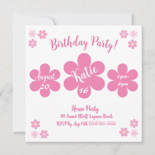 Pink Flower Glam- Birthday-Invitation Card