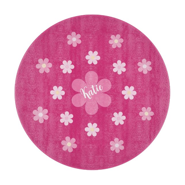  Pink Flower Glam- Cutting Board (Front)