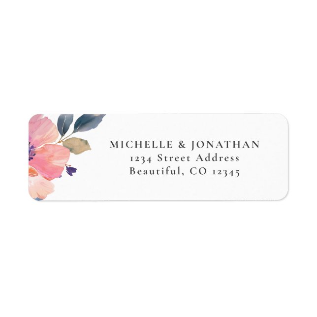 Pink Flower Greenery Floral Wedding Return Address (Front)