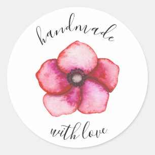 Pink Flower Handmade with Love Classic Round Sticker