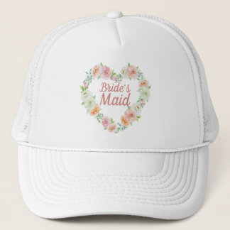 Pink Flower Heart Wreath Bridesmaid Trucker Hat
