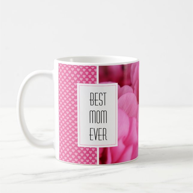 Pink Flower & Hearts Best Mum Ever Coffee Mug (Left)