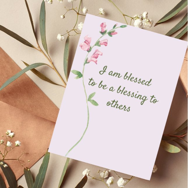 Pink Flower I Am Blessed Christian Affirmation Holiday Card (Creator Uploaded)