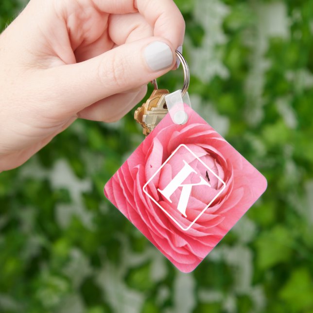 Pink Flower Keychain with Monogram (Hand)