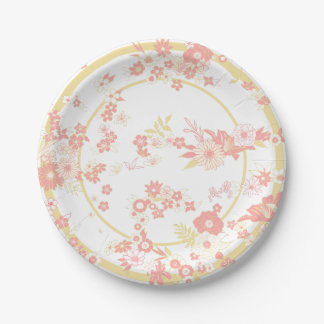 Pink Flower Kimono Pattern Paper Plate