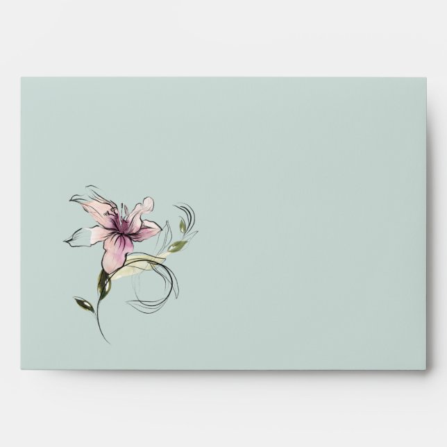 Pink Flower Lilies  Wedding Evelope Envelope (Front)