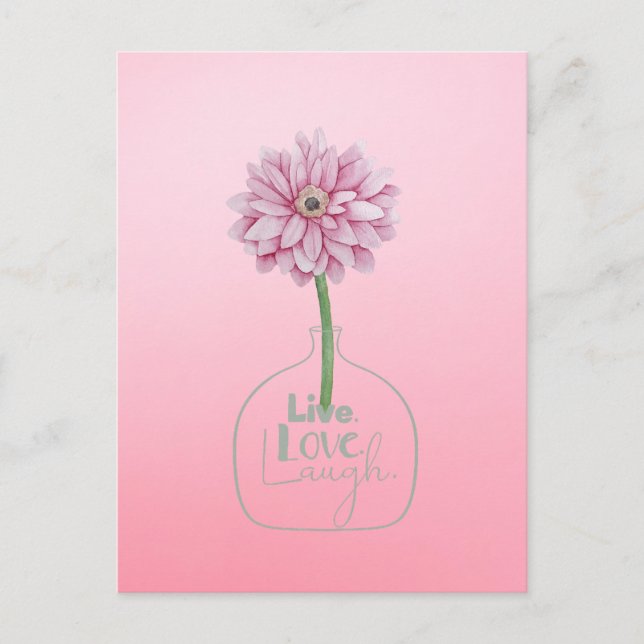 Pink Flower Live Love Postcard (Front)