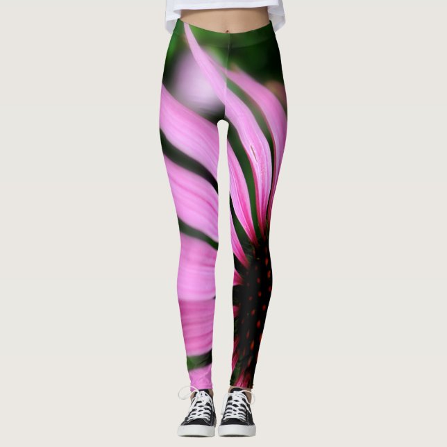 PINK FLOWER LONG PETALS SUNFLOWER LEGGINGS (Front)