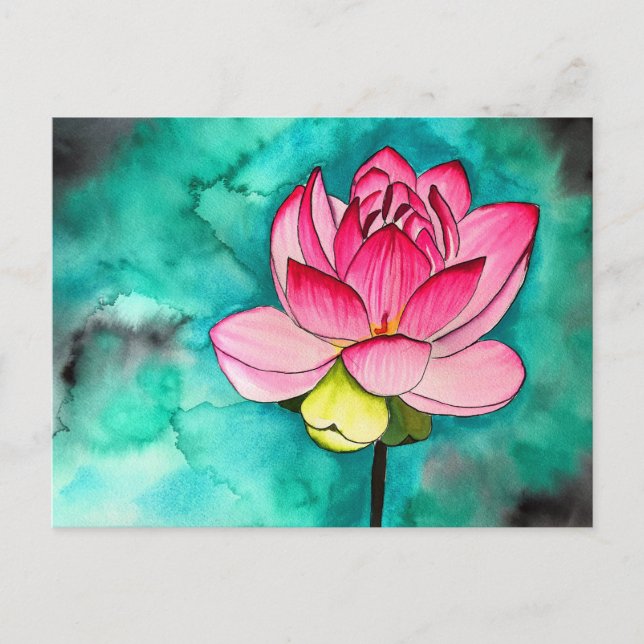 Pink flower lotus fine art watercolor postcard (Front)