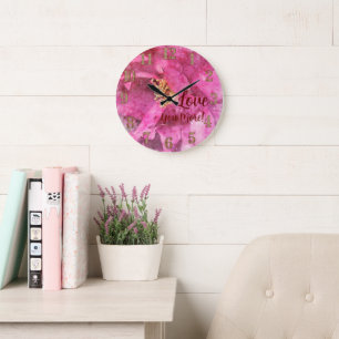 Pink Flower Love You More Large Clock