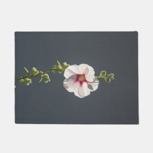 Pink Flower Mallow green leaves on dark grey  Doormat