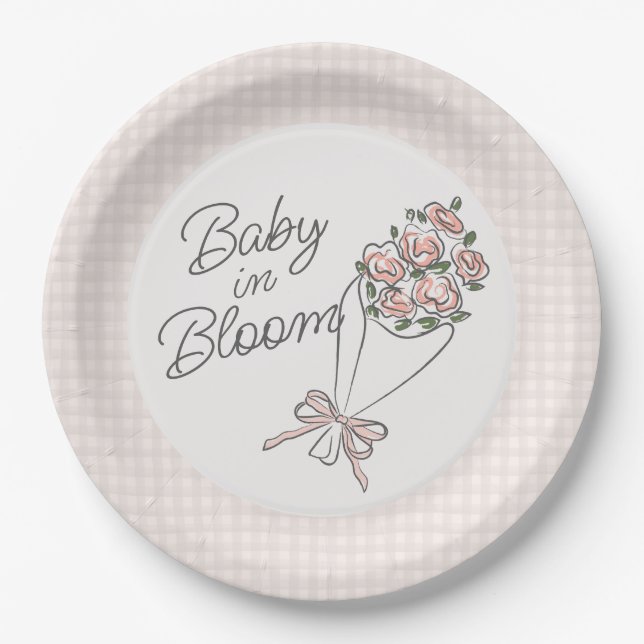 Pink Flower Market Fresh Floral Baby Shower Paper Plate (Front)