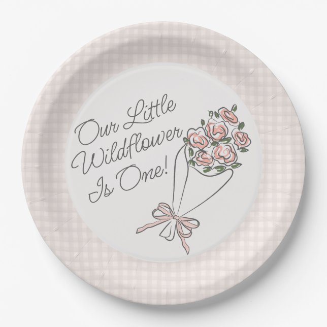 Pink Flower Market Fresh Floral Birthday Party Paper Plate (Front)
