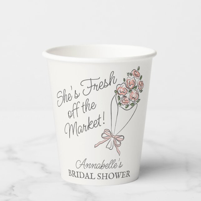 Pink Flower Market Fresh Floral Bridal Shower Paper Cups (Front)
