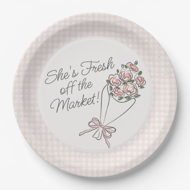 Pink Flower Market Fresh Floral Bridal Shower Paper Plate (Front)