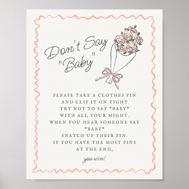 Pink Flower Market Fresh Floral Dont Say Baby Game Poster (Front)