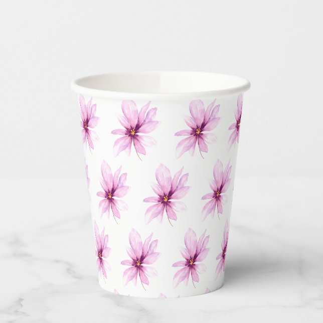 Pink Flower Minimalist elegant Bridal Shower Paper Cups (Left)