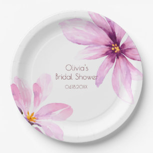 Pink Flower Minimalist elegant Bridal Shower Paper Plate