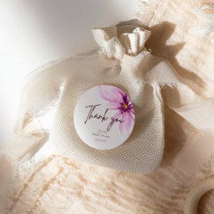 Pink Flower Minimalist elegant Thank you Classic Round Sticker