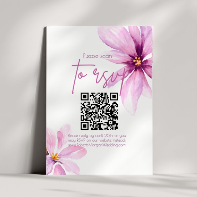 Pink Flower Minimalist QR CODE Wedding RSVP Card (Creator Uploaded)