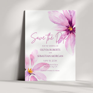 Pink Flower Minimalist Watercolor Wedding Save The Date