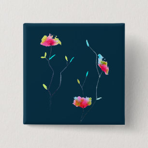 Pink flower modern simple Japanese inspired art 15 Cm Square Badge