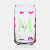 Pink flower monogram add name letter green leaf