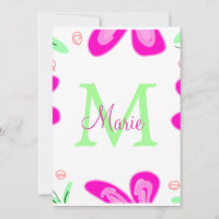 Pink flower monogram add name letter green leaf