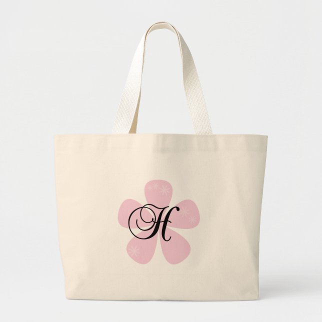 Pink Flower Monogram H Large Tote Bag (Front)