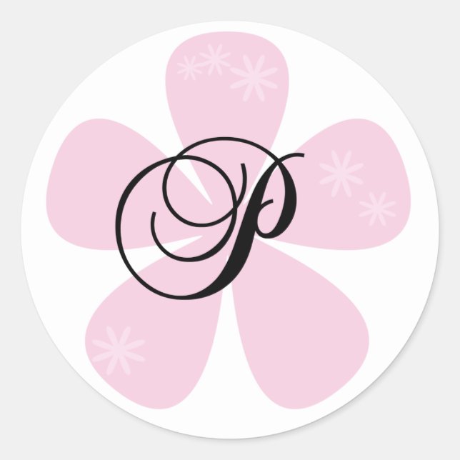 Pink Flower Monogram P Classic Round Sticker (Front)