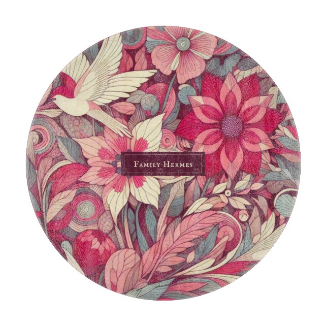 Pink Flower Morris art Cutting Board (Front)