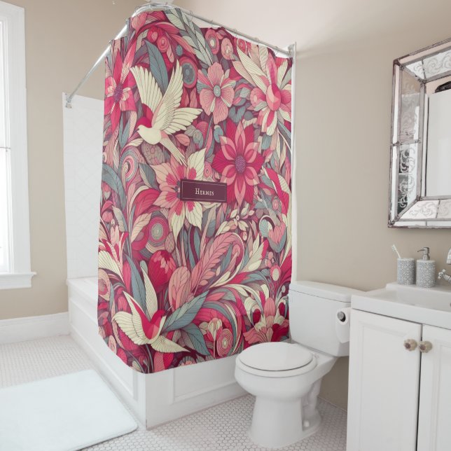 Pink Flower Morris art Shower Curtain (In Situ)