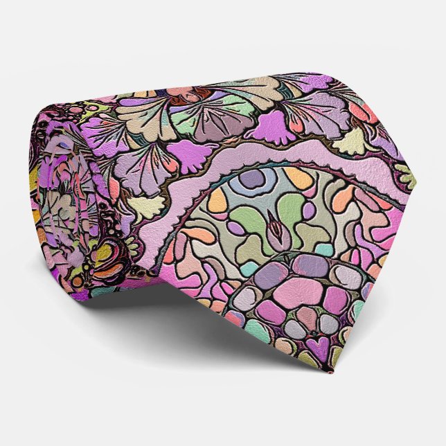 Pink flower mosaic tie (Rolled)