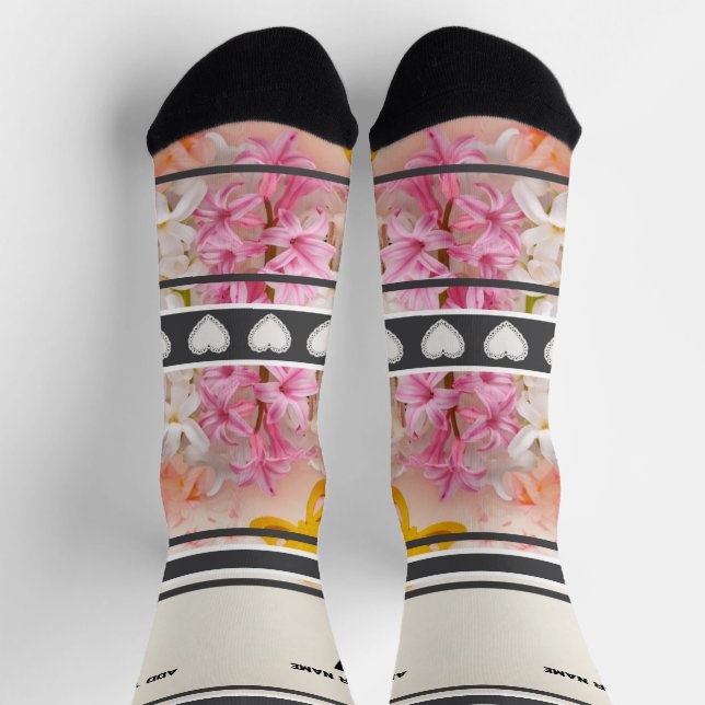 Pink Flower- Name Number Socks (Top)