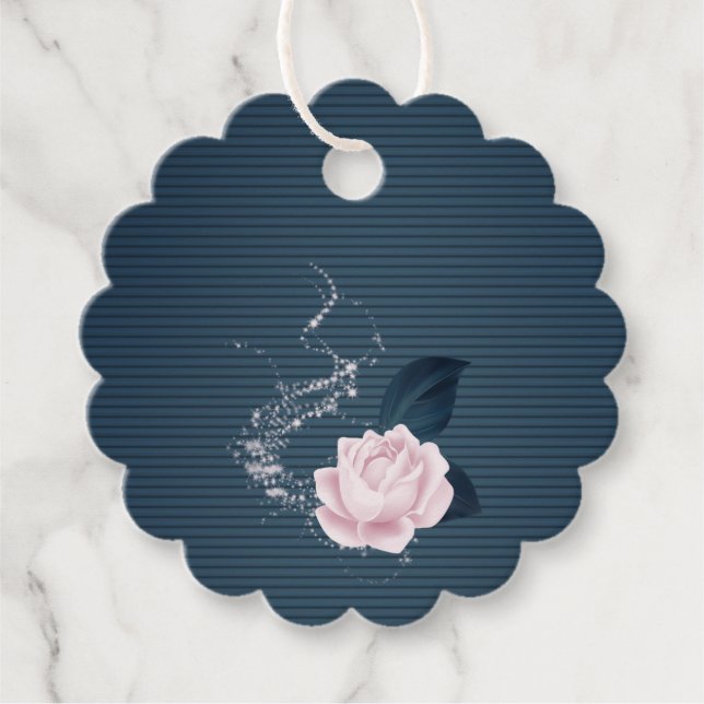 pink flower & navy leaves favour tags (Front)