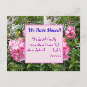 Pink Flower New Address Postcard, We Are Moving Postcard