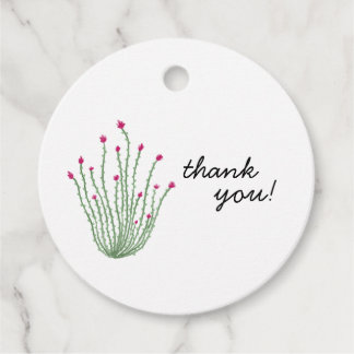 Pink Flower Ocotillo Cactus Bridal Shower Favour Tags